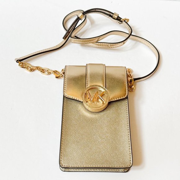 Michael Kors Carmen Small North South Phone Crossbody Bag Pale Gold - Picture 8 of 14